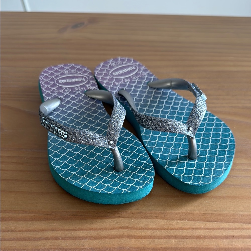 Havaianas girls Silver Glitter Mermaid Flip Flops